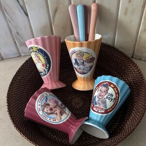 NEVER USED ,NWOT ,Villeroy & Boch Pink and Orange Ceramic Milkshake Cups